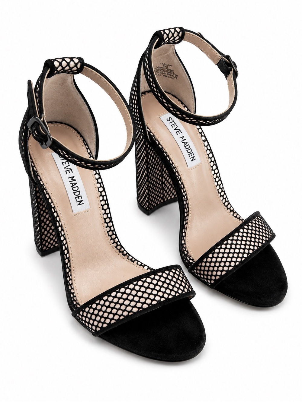 Steve Madden Black Mesh Block Heel Sandals with Ankle Strap CT